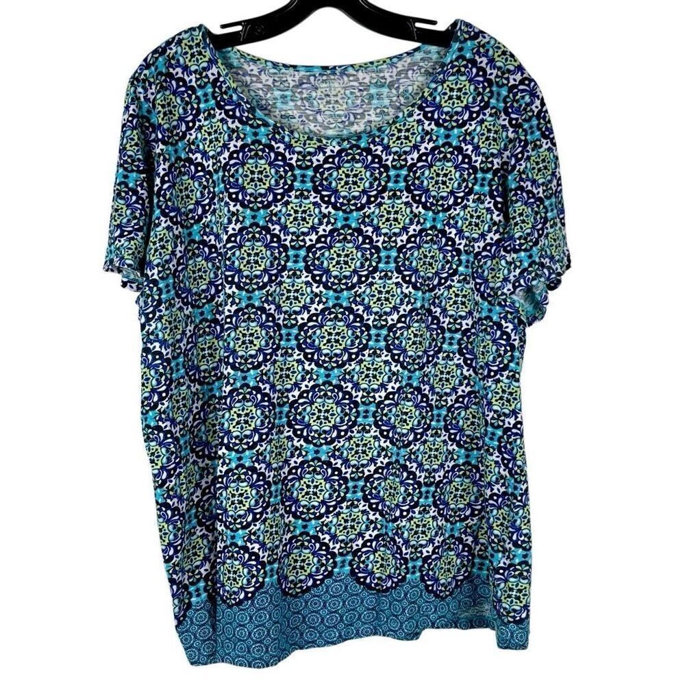 Kim Rogers Geometric Print Short Sleeve Blouse 1X